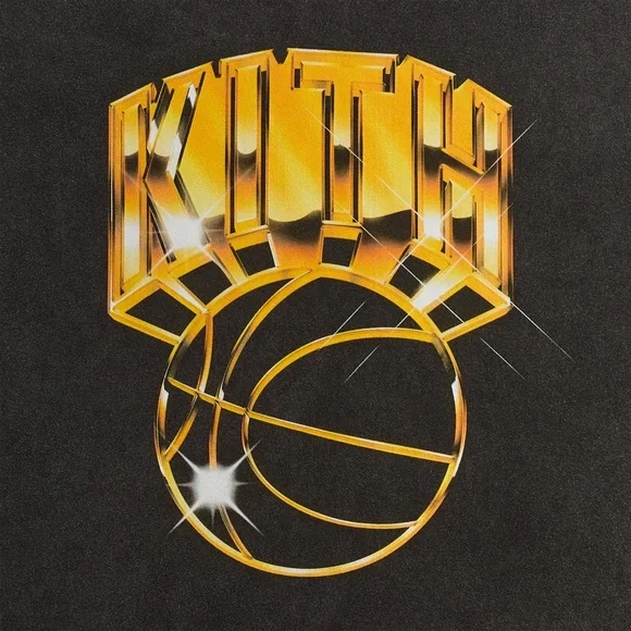Kith for New York Knicks Gold Vintage Jones Tee Black Cotton T-Shirt Size XL